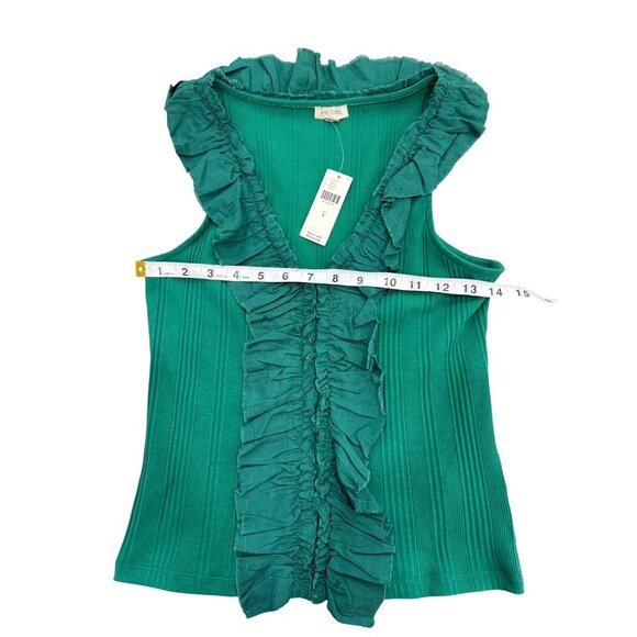 Pilcro Womens Sleeveless Ruffle V-Neck Tank Top Ribbed Kelly Green Size S NEW - Picture 5 of 8